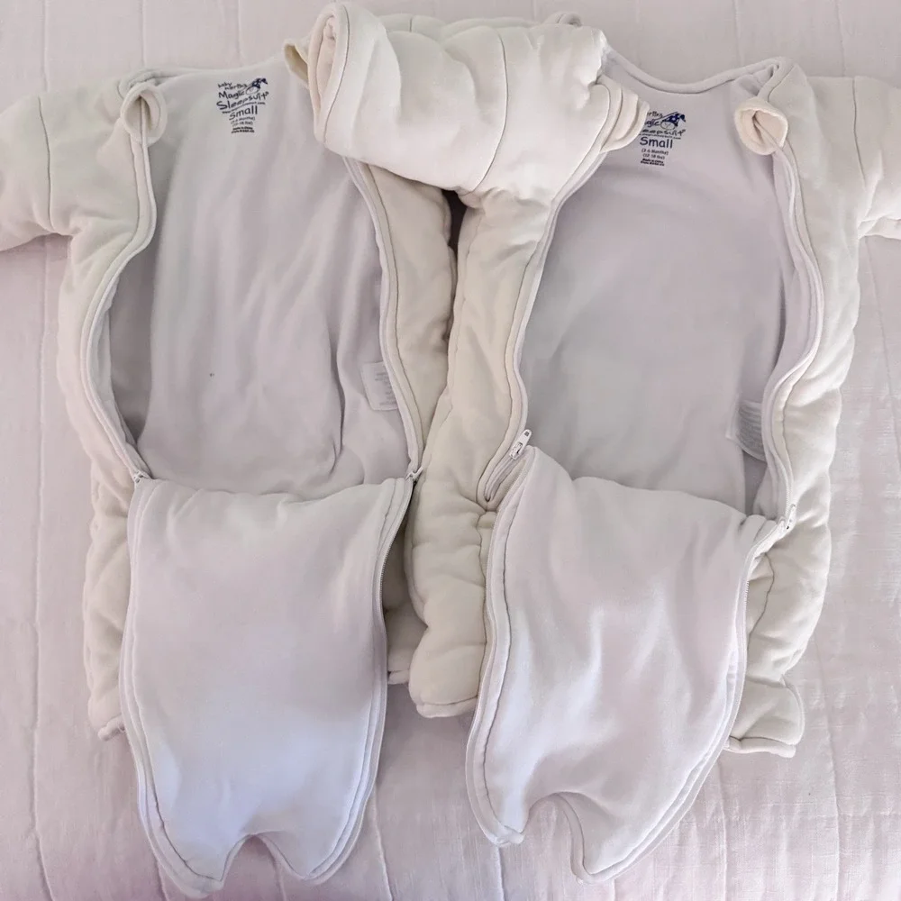 Baby Merlin's Magic Sleepsuit Small 3-6 Months Cream Swaddle Transition Suit TWO